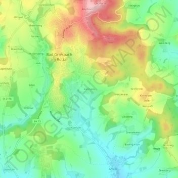 Topografische Karte Katzham, Höhe, Relief