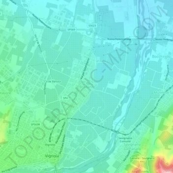 Topografische Karte Brodano, Höhe, Relief