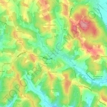 Topografische Karte Pischelsdorf, Höhe, Relief
