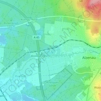 Topografische Karte Meerhof, Höhe, Relief