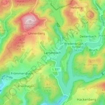 Topografische Karte Lantenbach, Höhe, Relief