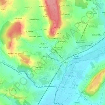 Topografische Karte La Taille, Höhe, Relief