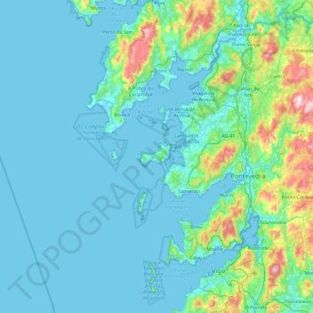 Topografische Karte O Grove, Höhe, Relief