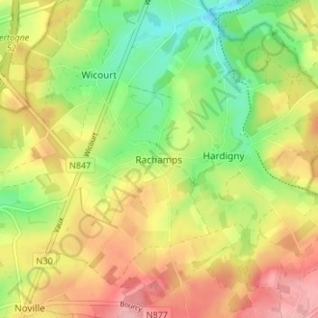 Topografische Karte Rachamps, Höhe, Relief
