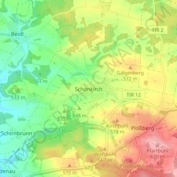 Topografische Karte Schönkirch, Höhe, Relief