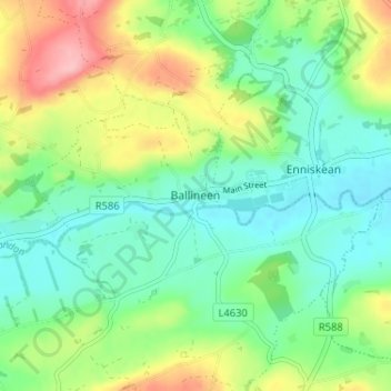Topografische Karte Ballineen, Höhe, Relief