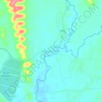 Topografische Karte Padang Sanai, Höhe, Relief