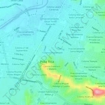 Topografische Karte Colonia Chapultepec, Höhe, Relief