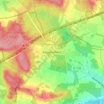Topografische Karte Angervilliers, Höhe, Relief