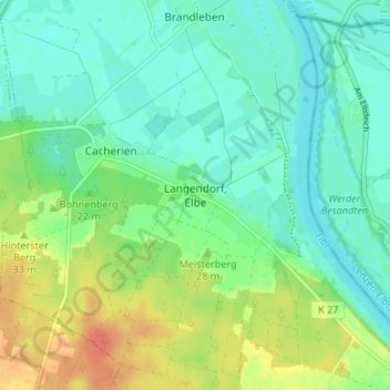 Topografische Karte Langendorf, Elbe, Höhe, Relief