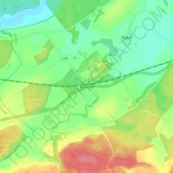 Topografische Karte Brodie, Höhe, Relief