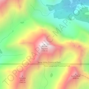 Topografische Karte Mount Galatea, Höhe, Relief