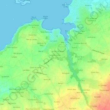 Topografische Karte Streat Al Louarn, Höhe, Relief