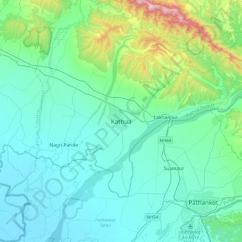 Topografische Karte Kathua, Höhe, Relief