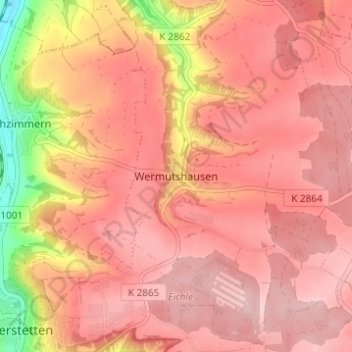 Topografische Karte Wermutshausen, Höhe, Relief
