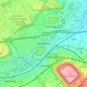 Topografische Karte Weisweiler, Höhe, Relief