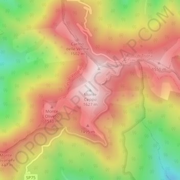 Topografische Karte Monte Ceppo, Höhe, Relief