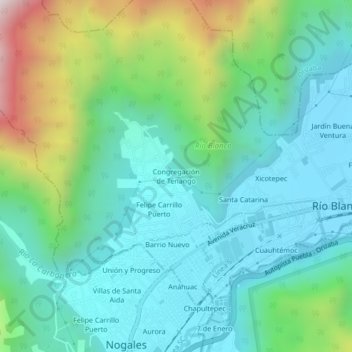 Topografische Karte Congregación de Tenango, Höhe, Relief