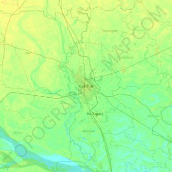 Topografische Karte Katihar, Höhe, Relief