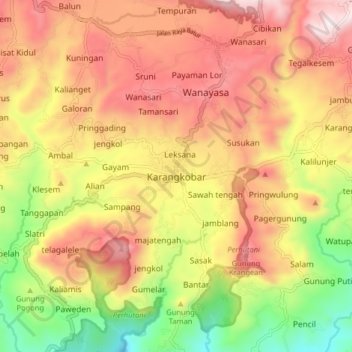Topografische Karte Karangkobar, Höhe, Relief