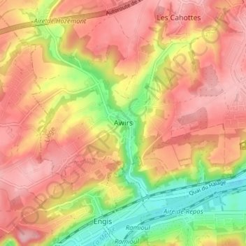 Topografische Karte Awirs, Höhe, Relief