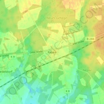 Topografische Karte Repke, Höhe, Relief