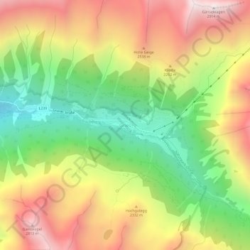 Topografische Karte Gries, Höhe, Relief