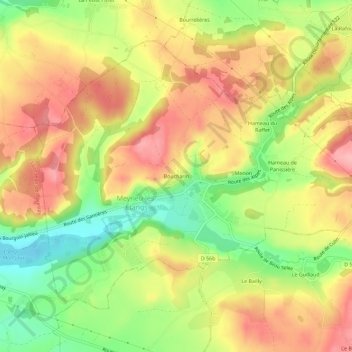Topografische Karte Boucharin, Höhe, Relief