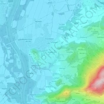 Topografische Karte Altenbeuern, Höhe, Relief