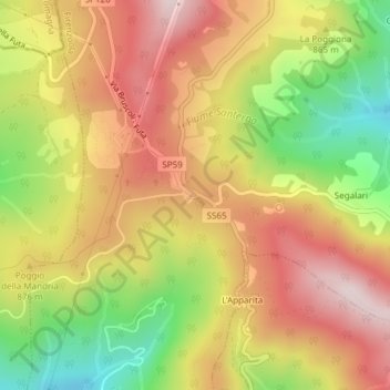 Topografische Karte Passo della Futa, Höhe, Relief