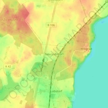 Topografische Karte Neu Lübstorf, Höhe, Relief
