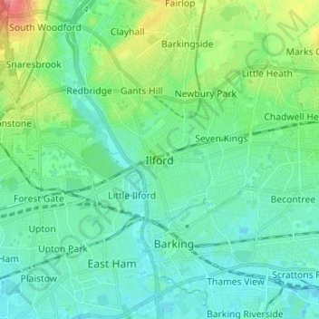 Topografische Karte Ilford, Höhe, Relief