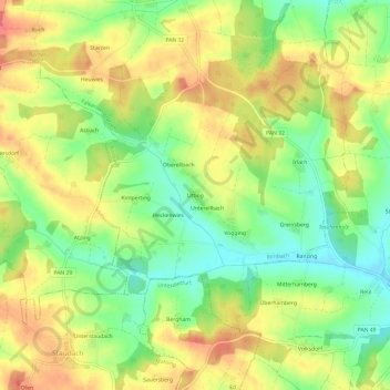 Topografische Karte Utting, Höhe, Relief