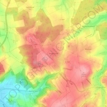 Topografische Karte Winterreute, Höhe, Relief