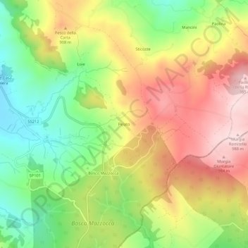 Topografische Karte Pelato, Höhe, Relief