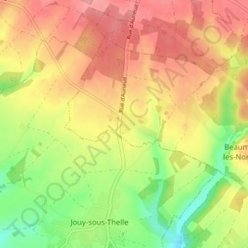 Topografische Karte Jouy la Grange, Höhe, Relief