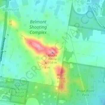 Topografische Karte Mount Petrie, Höhe, Relief