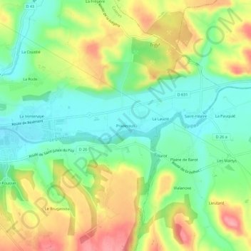 Topografische Karte Pradessus, Höhe, Relief