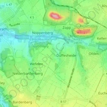 Topografische Karte Reifeld, Höhe, Relief