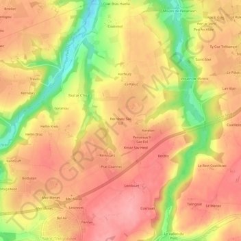 Topografische Karte Kernevez Sao Eol, Höhe, Relief