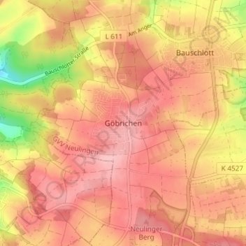 Topografische Karte Göbrichen, Höhe, Relief