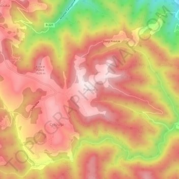 Topografische Karte Prevlak, Höhe, Relief