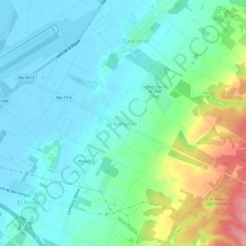 Topografische Karte S'Aranjassa, Höhe, Relief