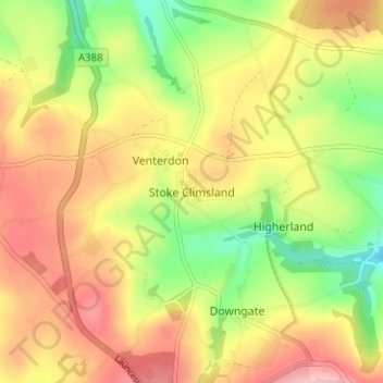 Topografische Karte Stoke Climsland, Höhe, Relief