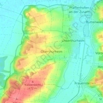 Topografische Karte Oberthürheim, Höhe, Relief