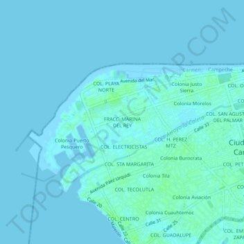 Topografische Karte FRACC. MARINA DEL REY, Höhe, Relief