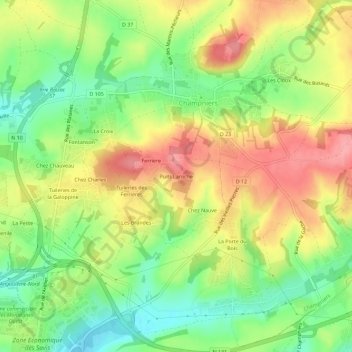 Topografische Karte Puits Laroche, Höhe, Relief