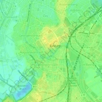 Topografische Karte Murgpark, Höhe, Relief