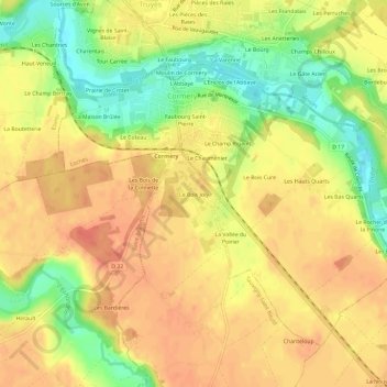 Topografische Karte Le Bois Joly, Höhe, Relief