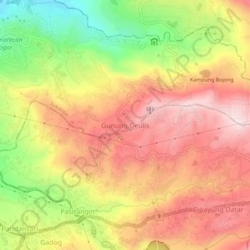 Topografische Karte Gunung Geulis, Höhe, Relief